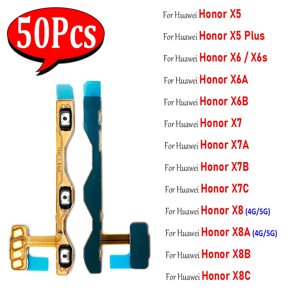 50Pcs，Power On Off Volume Side Button Key Flex Cable For Huawei Honor X5 Plus X6 X6S X6A X6B X7 X7A X7B X7C X8C X8 X8A 4G 5G