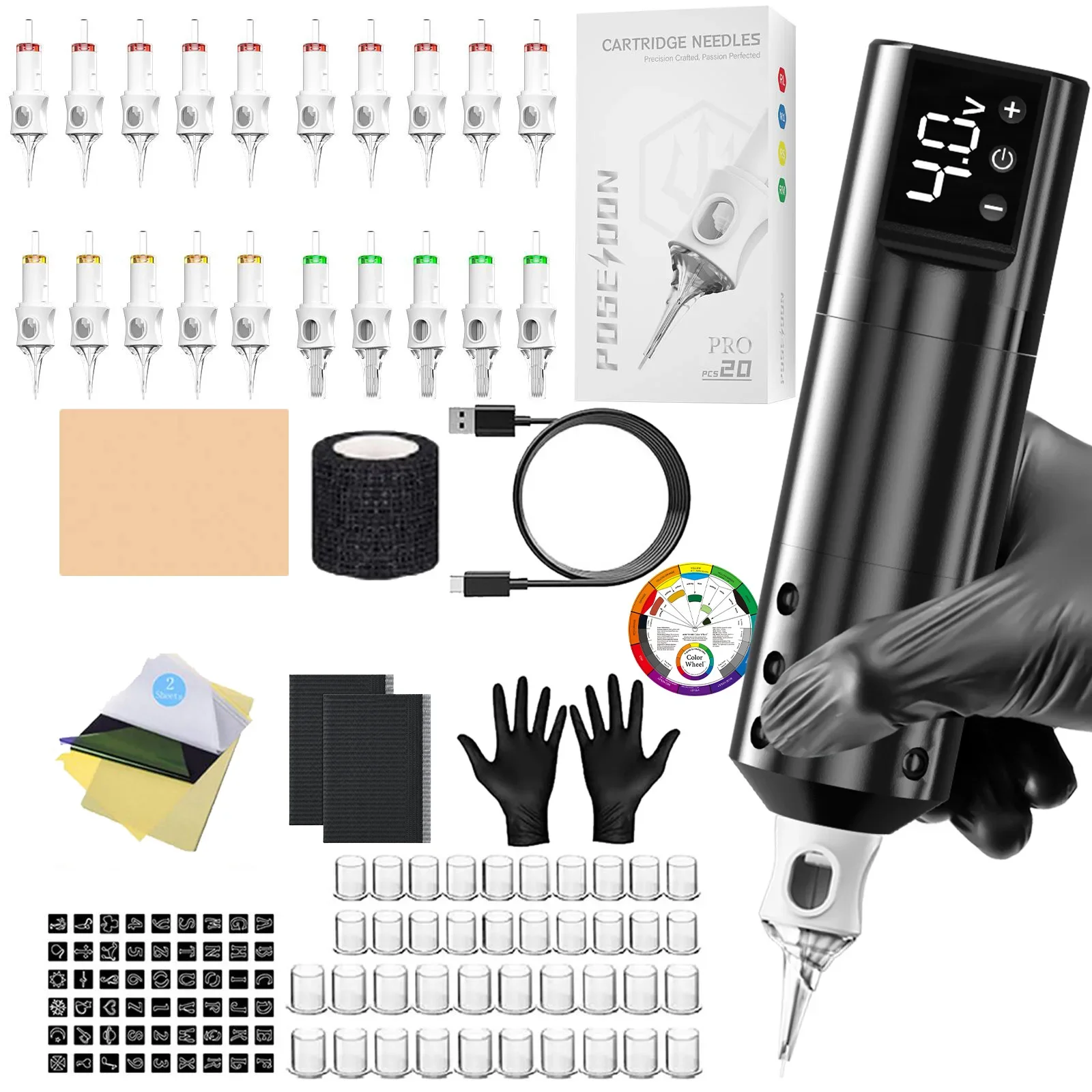 POSEIDON Tattoo Kit Or Tattoo Machnie V6 Lightweight For Permanent Makeup Tattoo Machine Black Tattoo Power Supply Tattoo Kit