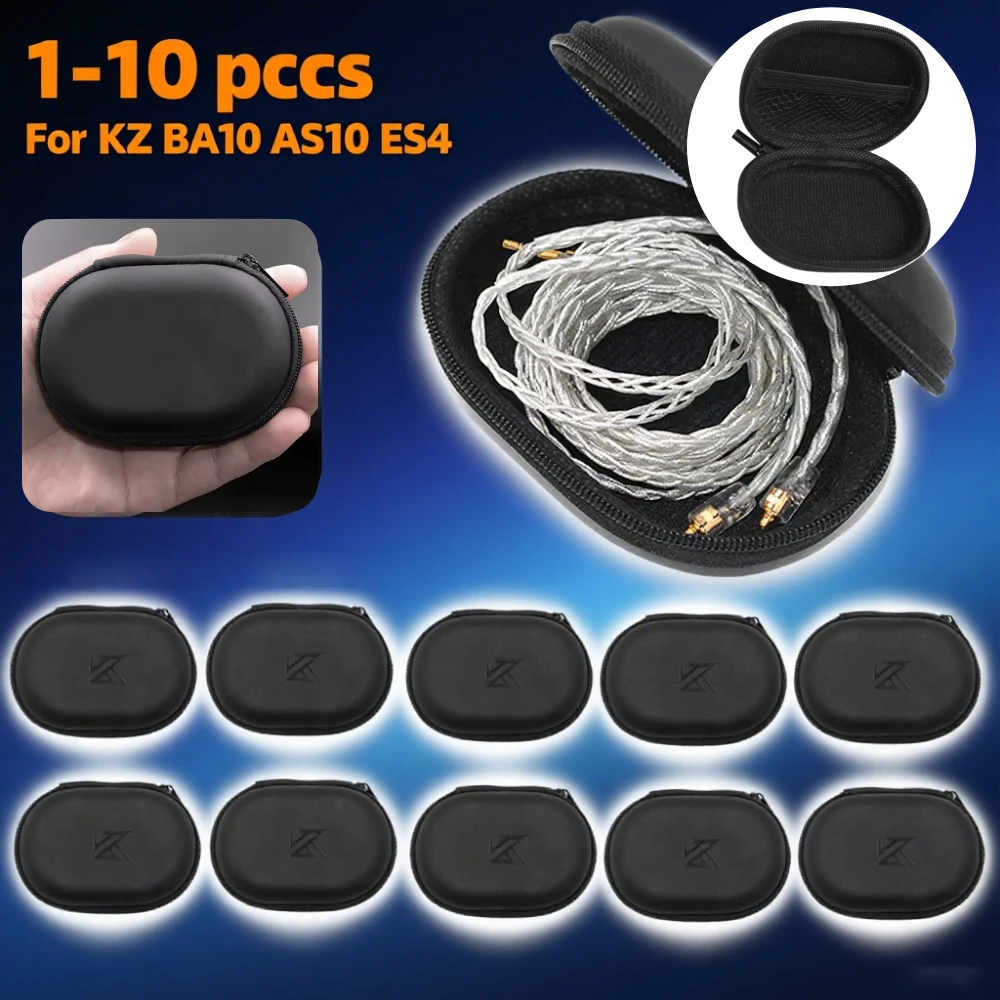 Universal Earphones Case Oval Storage Bag Headphones PU Storage Box Black Portable Hold Storage Box For KZ BA10 AS10 ES4