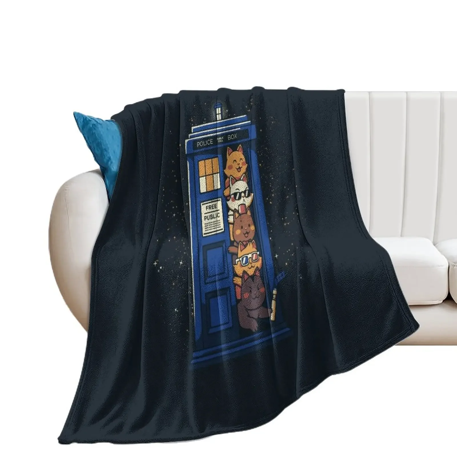 Time Travel Cats by Tobe Fonseca Throw Blanket Thin manga Blankets