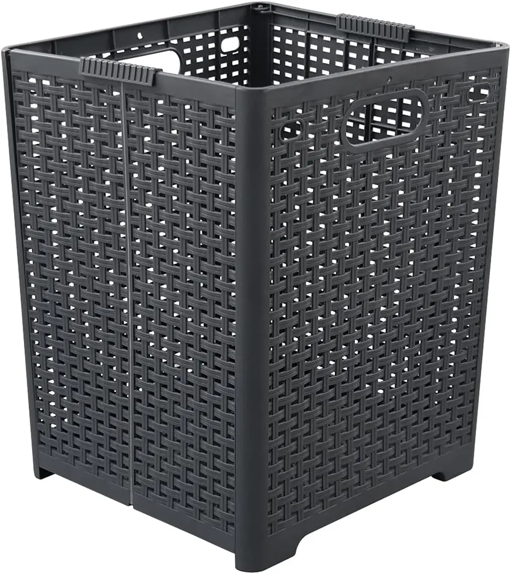 

42L Foldable Laundry Basket, Gray Collapsible Hamper, Portable Folding Design