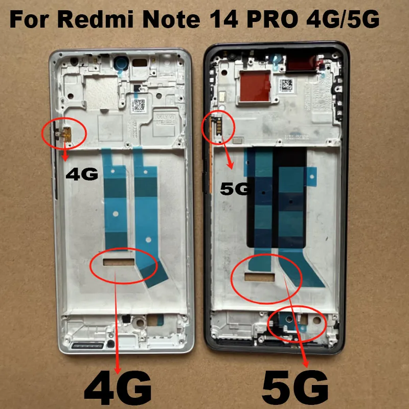 For Xiaomi Redmi Note 14 Pro 4G 5G Middle Frame LCD Screen Front Frame Housing Bezel Chassis Plate Replacement