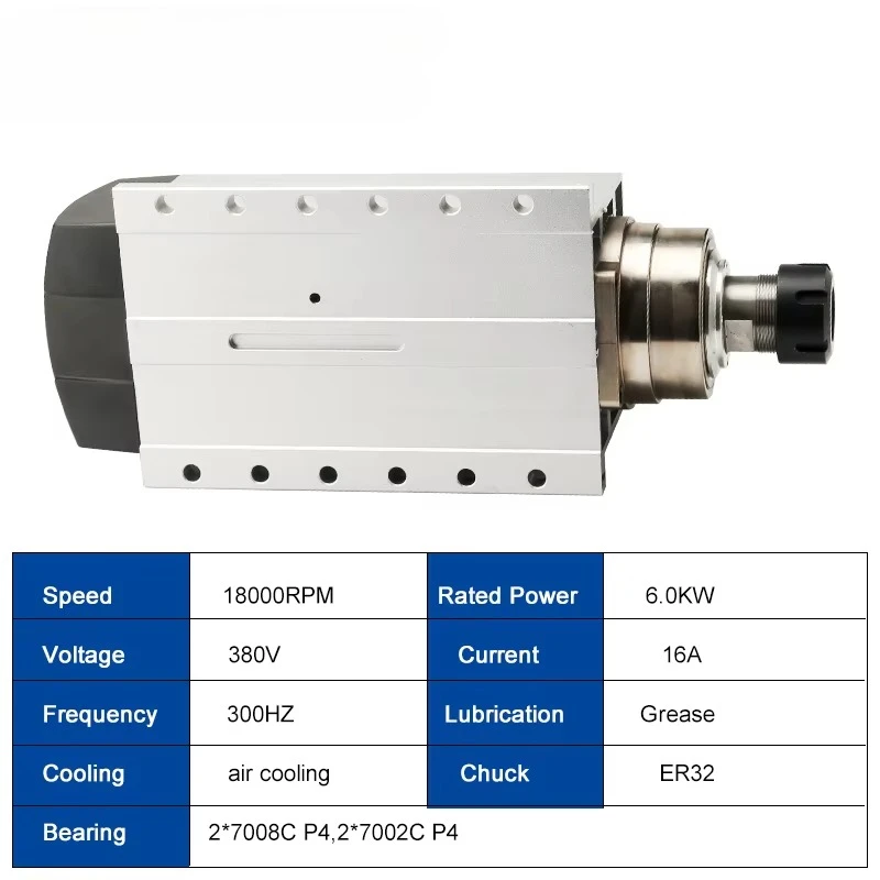 HYCNC 6KW Gear Milling Spindle Hongyang Chuck 18000rpm Square Air-Cooled Motor Driven CNC Spindle (New)
