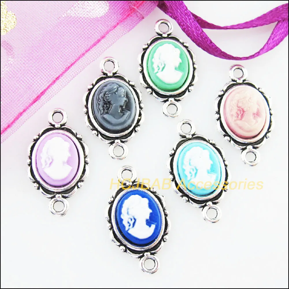 12Pcs Tibetan Silver Plated Beauty Mixed Resin Charms Pendants Connectors 12x21mm
