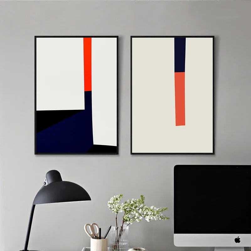 Nordic Abstract Wall Art Geometric Colour Block Orange Black HD Canvas Printed Poster Home Living Room Bedroom Decoration