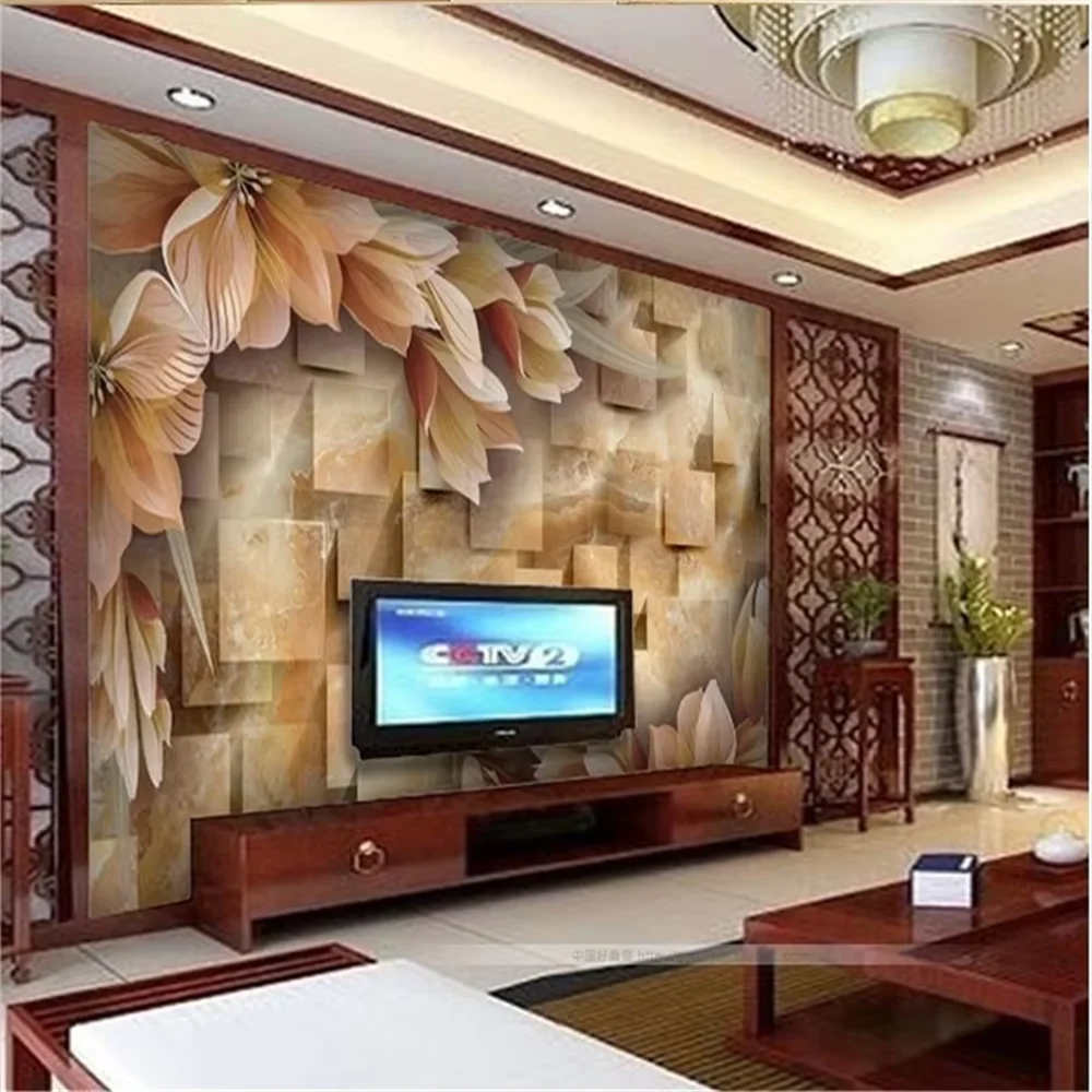 Custom 3d photo Flower marble wallpapers for living room TV backdrop floral wallpaper Continental flooring mural home decoration