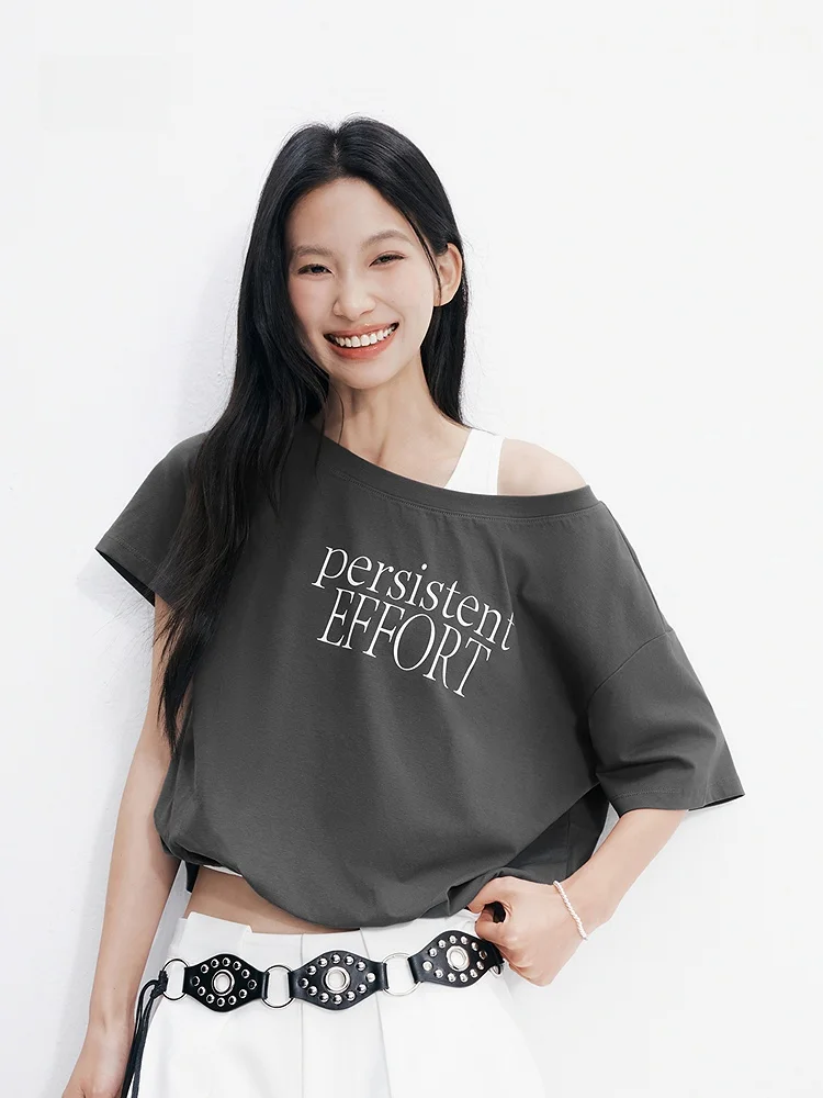 

Semir Oversize ort Sve T-irt Women Summer Floral Print Slant oulder Spicy Girl Design Cotton Casual Commute Sle