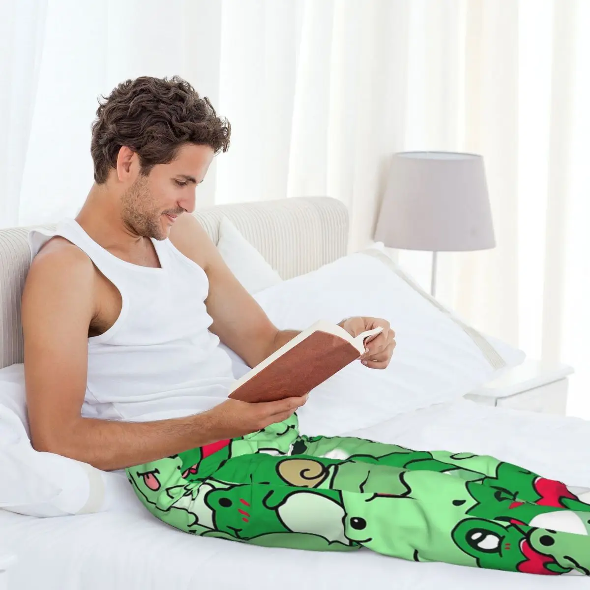 Custom Crowded Cute Frog Pattern Pajama Pants Men Sleepwear Sleep Lounge Bottoms with Pockets