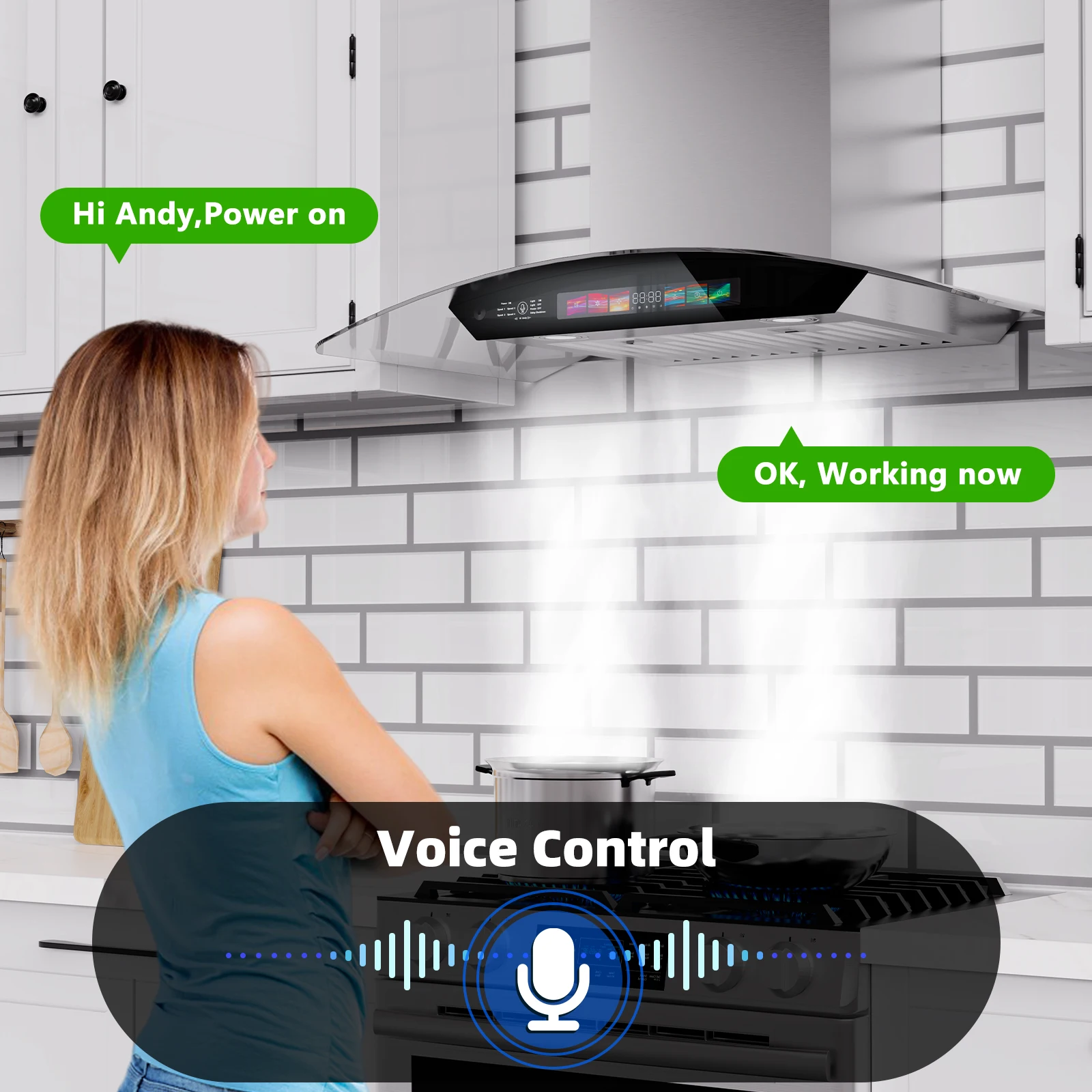 30/36 بوصة جدار جبل شفاط المطبخ الزجاج المقسى 900 CFM ، صوت/الضيا/التحكم باللمس ، غطاء المطبخ الفولاذ المقاوم للصدأ تنفيس