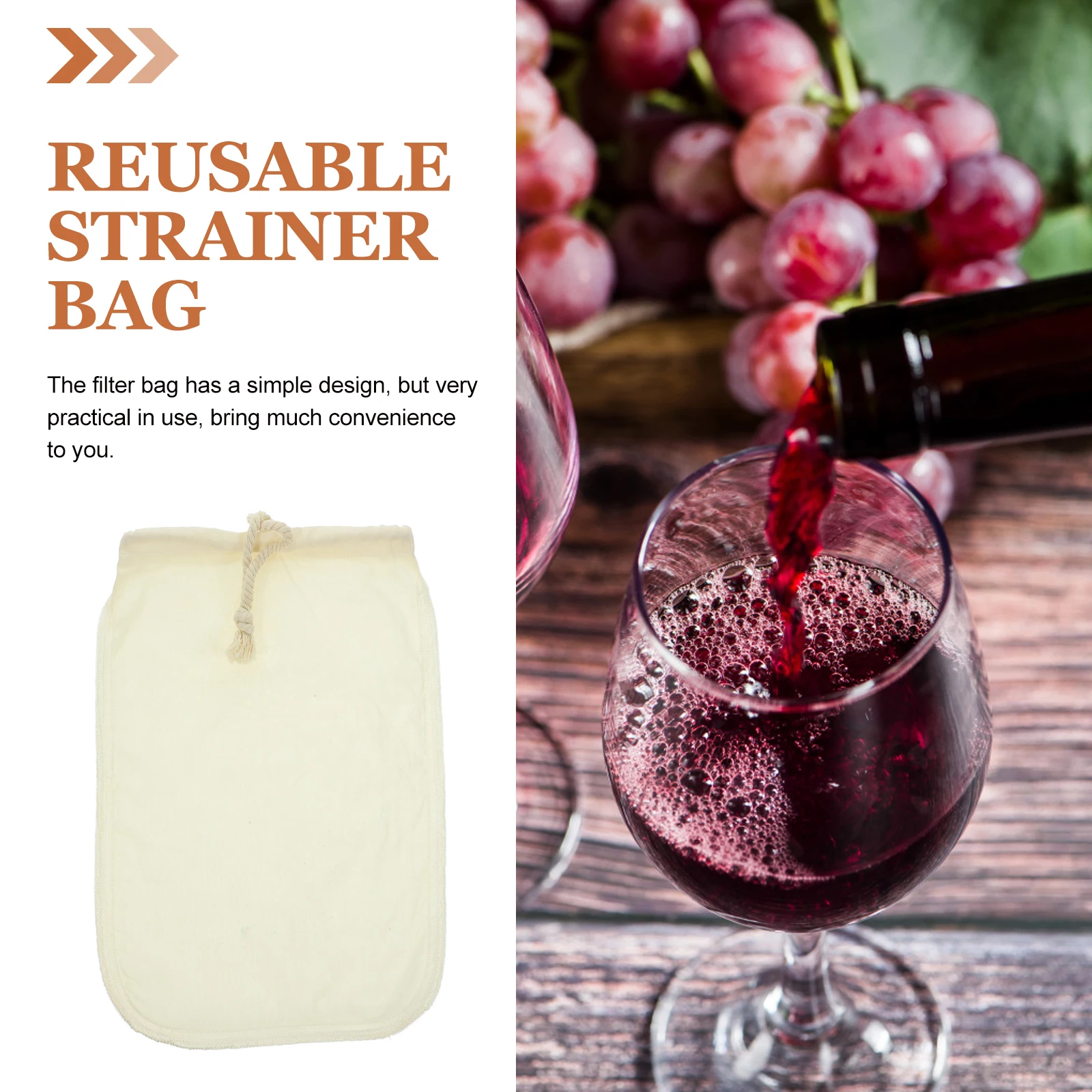 

Food Grade Filter Bag Nut Cloth Strainer Cotton Fabric Bags for Milk Coffee Large Reusable