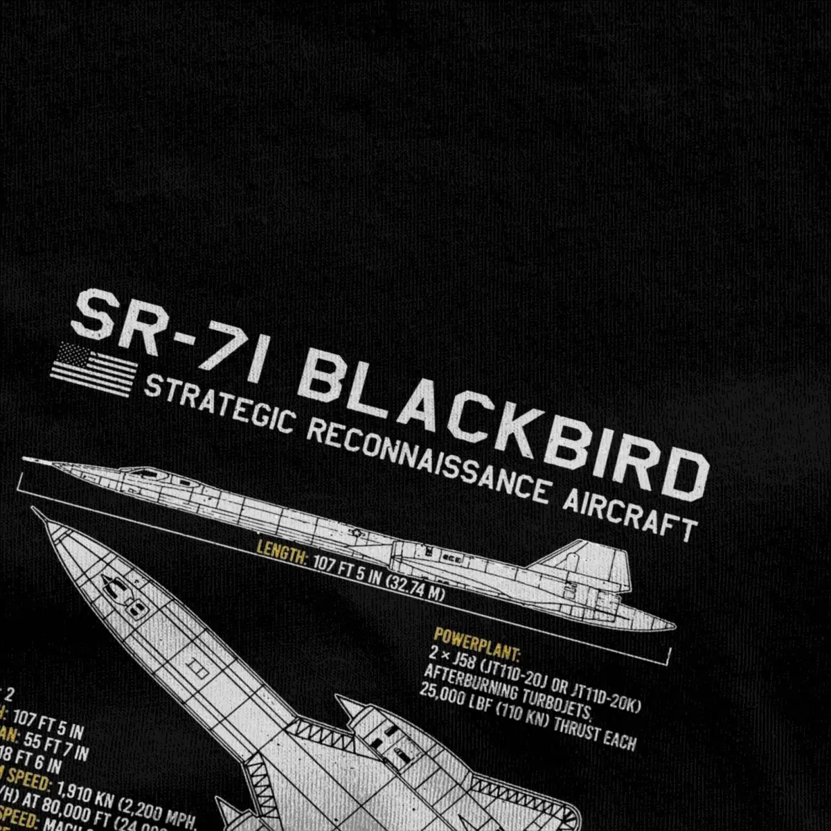 Vintage SR-71 Blackbird US Aircraft Plane USAF Blueprint T Shirt Men Women\'s Cotton Tee Shirt Classic Tops