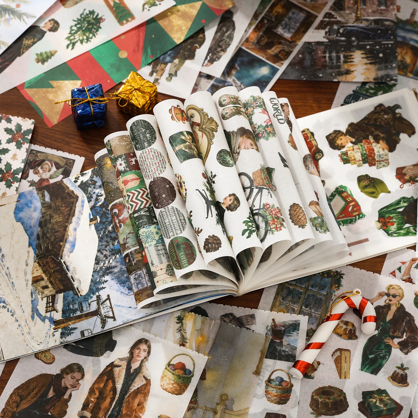 50Pcs Christmas Winter Coated Material Paper Book, Snowman House Prints for Junk Journal Collage
