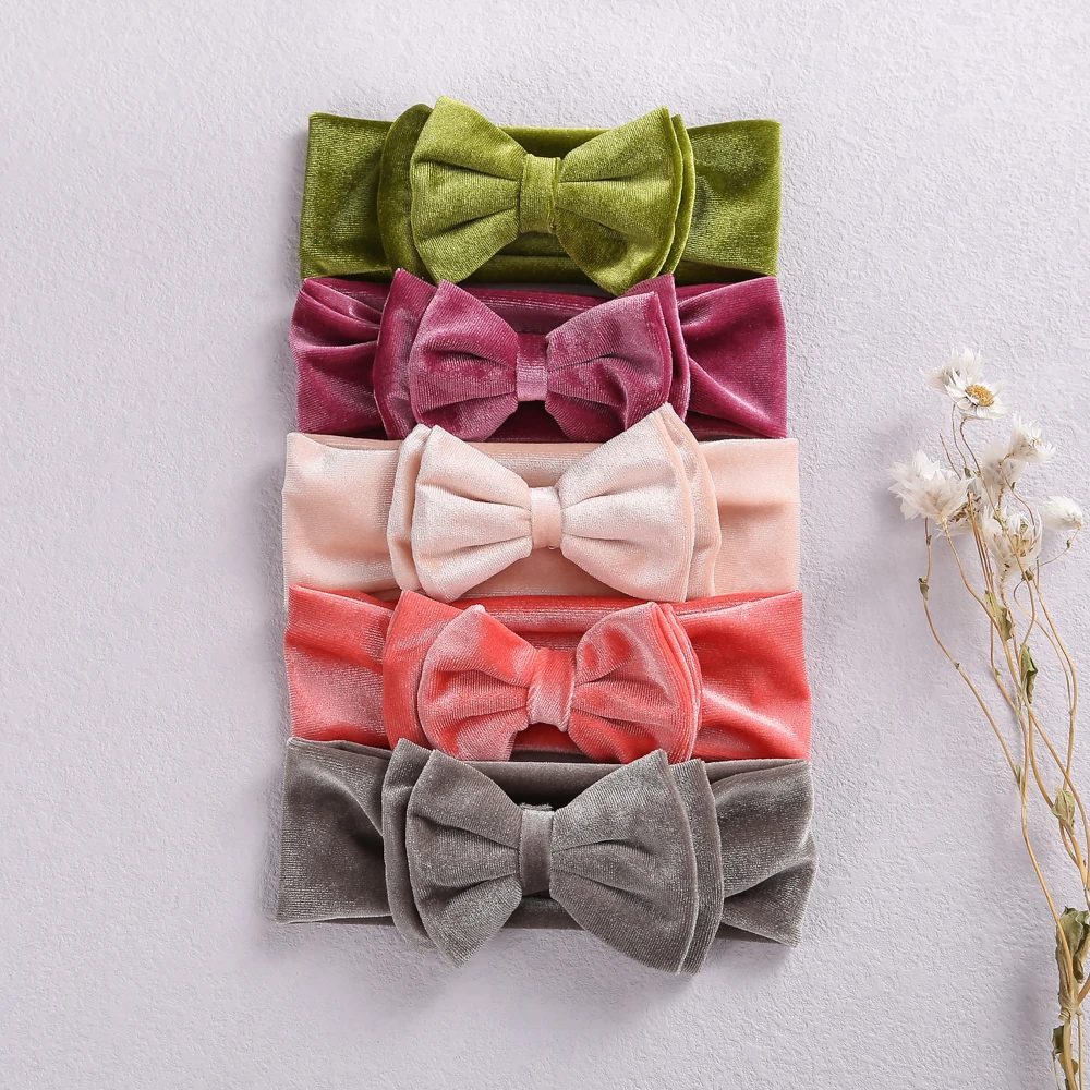 Baby Velvet Bow Headband Double Layer Bowknot Turban For Newborn Girls Sweet Infant Hair Band Handmade Kid Hair Accessories Gift