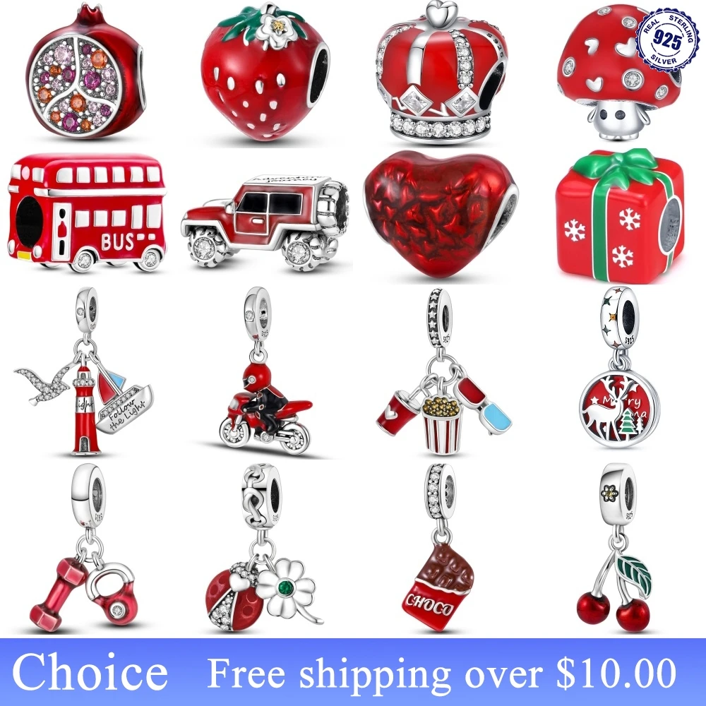 

Hot Style S925 Sterling Silver Red Series Charms Christmas Gifts Beads Fit Wear Original Bracelets Charms Girls Jewelry