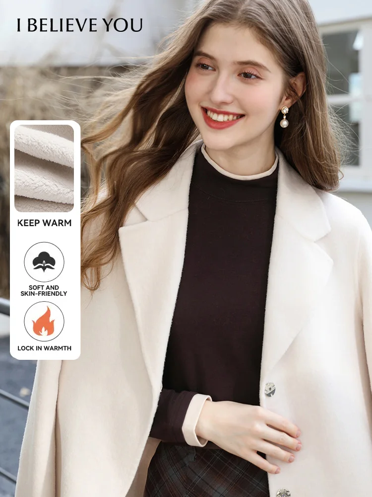 

I BELIEVE YOU Woman Black Knit Top 2025 Autumn Winter Minimalist Half High Collar Fake Two Piece Long Sleeve T-Shirt 2254236121