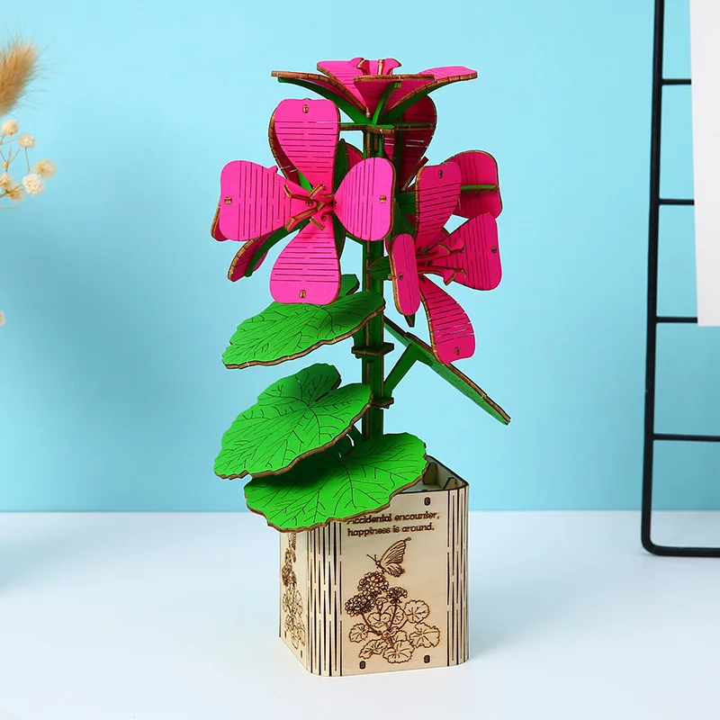 Educational Wooden Flower Puzzle Floral 3D Puzzle DIY Building Block Model Montessori Toys For Kids Best Birthday Gifts For Kids