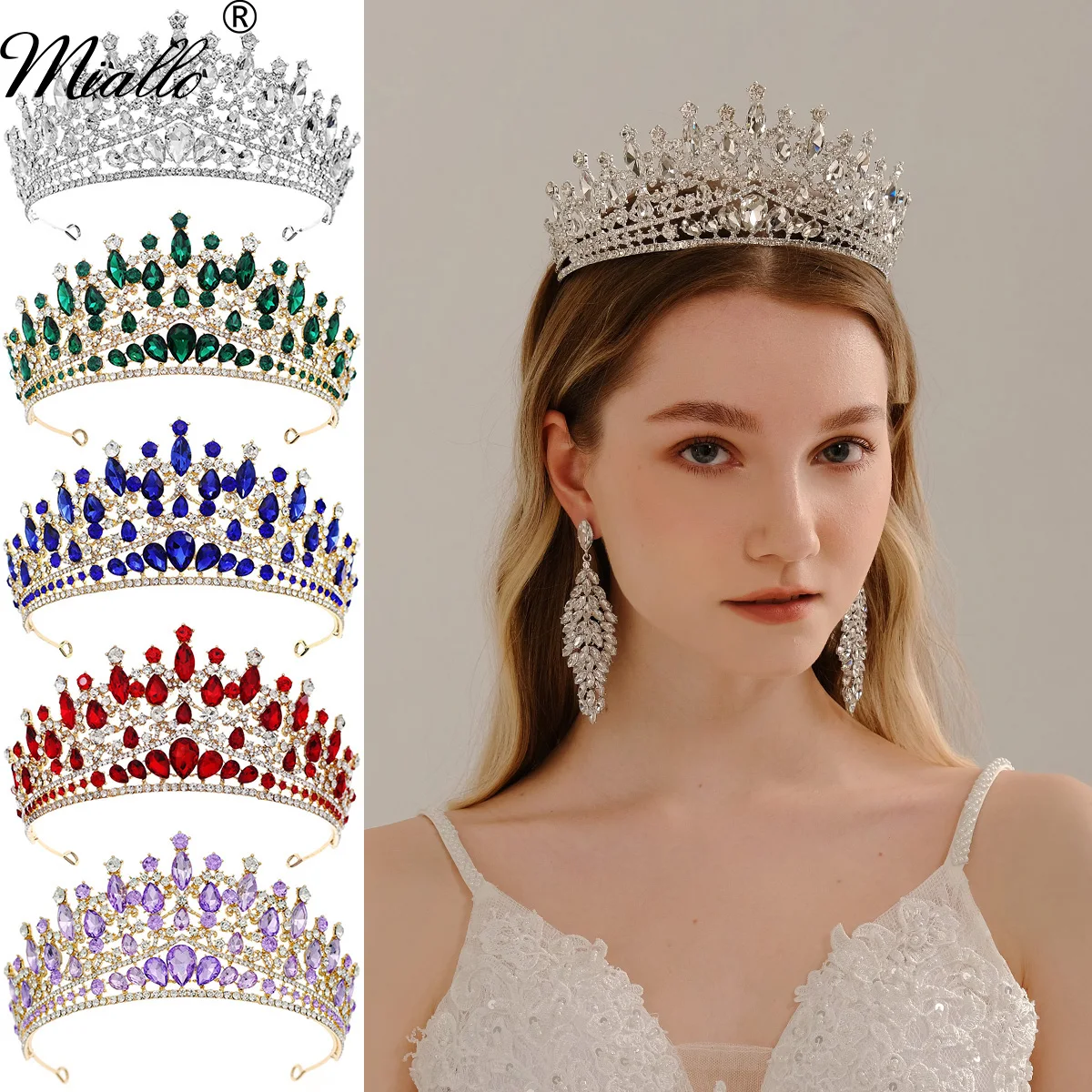 Rhinestone Inlaid Luxury Jewelry Hair Accessorise Women Elegant Crown Style Headger for Wedding Ceremony Clothing Accessories