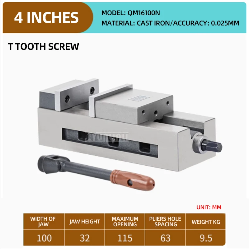 Flat-nose pliers for heavy-duty milling machines, angle-fixed smooth-faced integrated 4-inch 6-inch precision machine vise