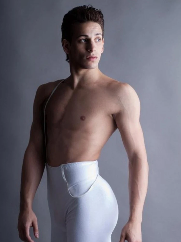 Mono de Ballet sin mangas de una pieza para hombre, mono ajustado de cuerpo completo, traje de baile, tirantes, negro