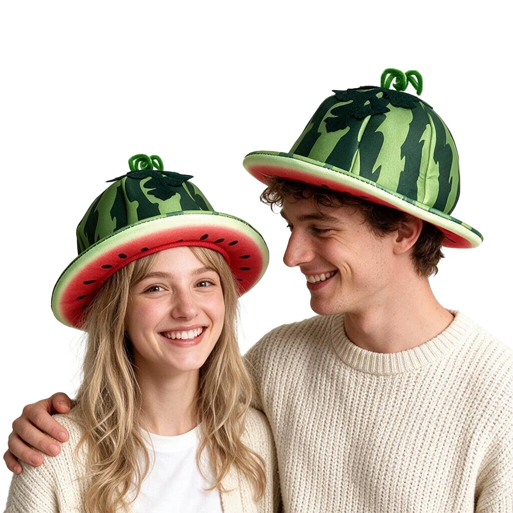 Watermelon Hat Fun Summer Wide-Brimmed Boater Cap Creative Fruit-Themed Headpiece Unisex Halloween and Carnival Parties Caps