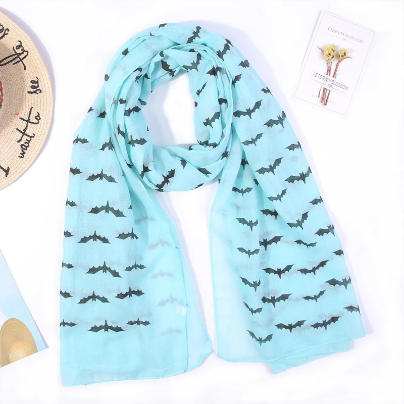 90x180cm Bat Pattern Printed Scarf Halloween Mystery Gothic Shawl Women's Versatile Scarf Decoration