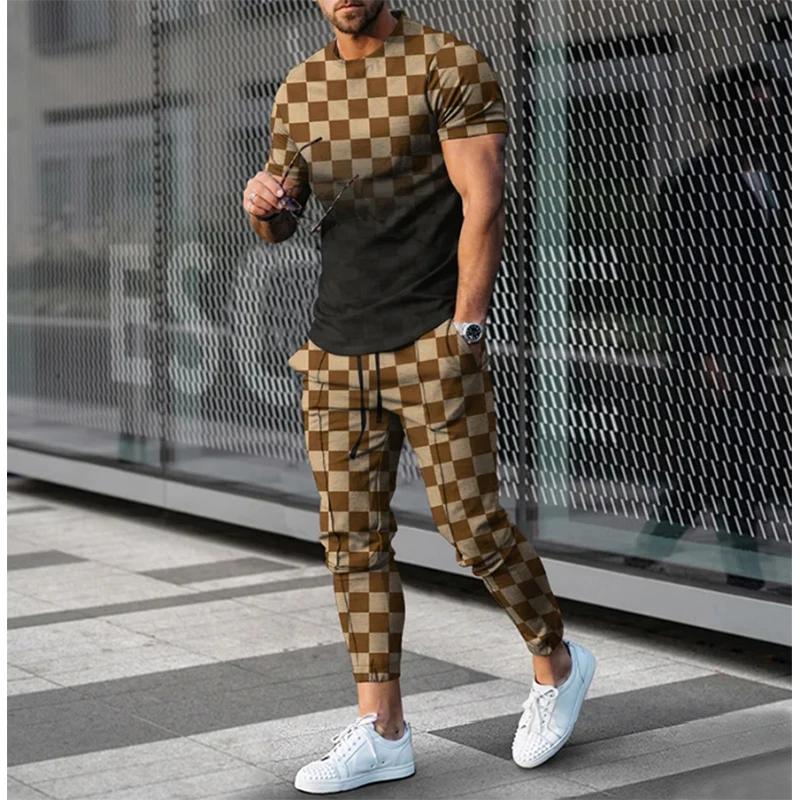 New Summer Men Casual Street Oversized Clothes Sportwear Suit Short Sleeve T Shirt Long Pants 2 Piece Sets Men Tracksuit