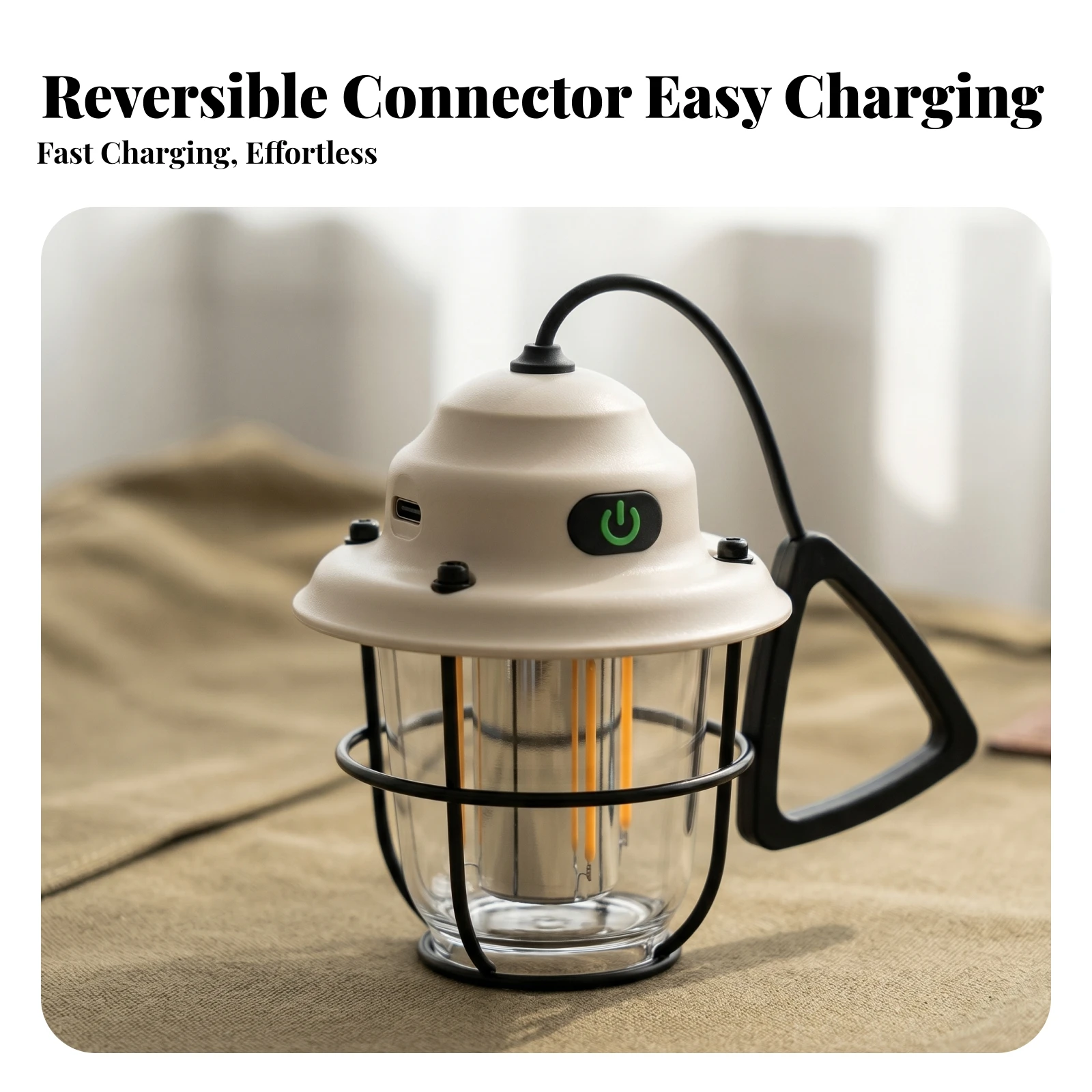 Portable Hanging Lantern Type-C Charging Metal Camping Lamp Outdoor Light Dimmable
