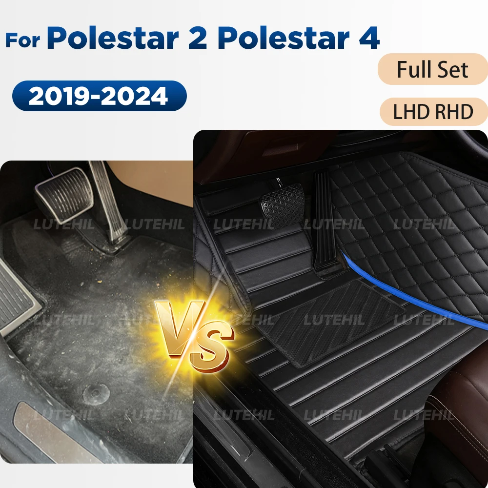 

For Polestar 2 Polestar 4 2019-2024 All Weather Car Floor Mats Leather Floor Liners Full Set Custom Carpet Cover 2023 2022 2021