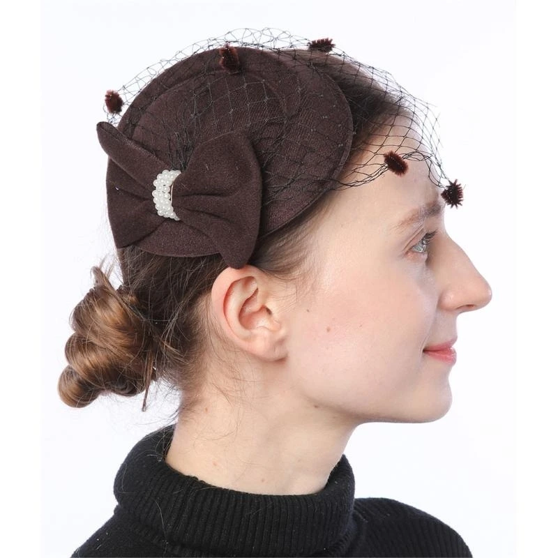 

Elegant Hair Clip Headbands Top Hat with Mesh Bowknot Embellishment Hairpieces 15UB