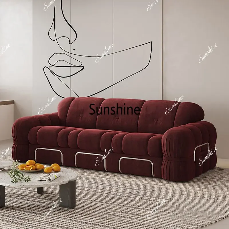 French retro light luxury steel teeth small apartment living room three people straight row sofa