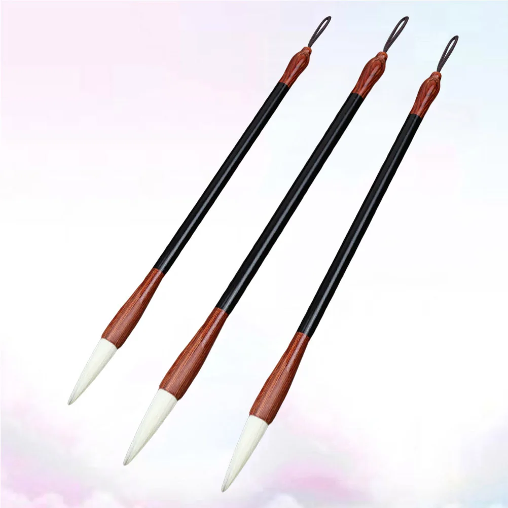 

3Pcs Ebony Shaft Chinese Calligraphy Brush Set Wolf Sheep Hair Small Medium Large Ideal for Beginner Writing Painting Drawing