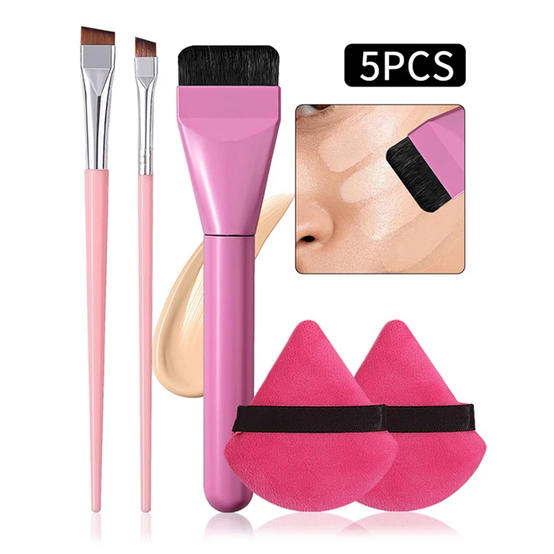 Ensemble de pinceaux de maquillage Ultra-fins, 5 pièces, pour fond de teint, sourcils, Eyeliner, poudre de velours sans trace, bouffante douce, outil de beauté à tête plate