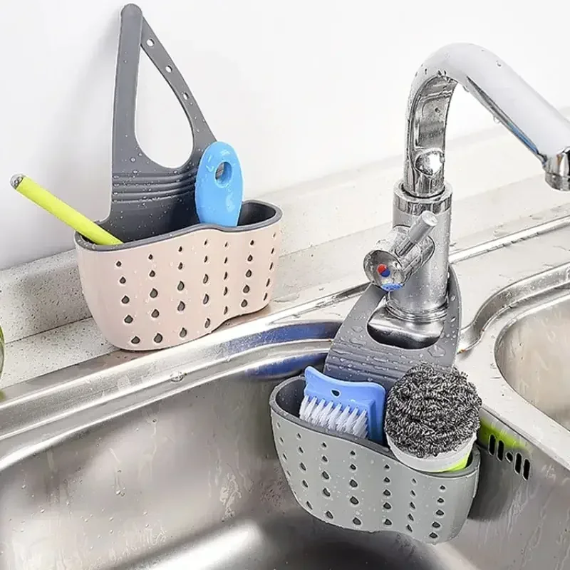

1PCS Home Storage Drain Basket Kitchen Adjustable button-type sink basket Soap Sponge Shlf Hanging Drain Basket Accessories
