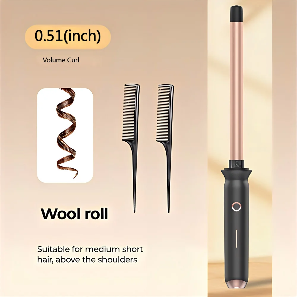 EU Standard 0.51-inch Negative Ion Hair Curling Iron PTC Fast Heating Unisex Wave Styling Tool