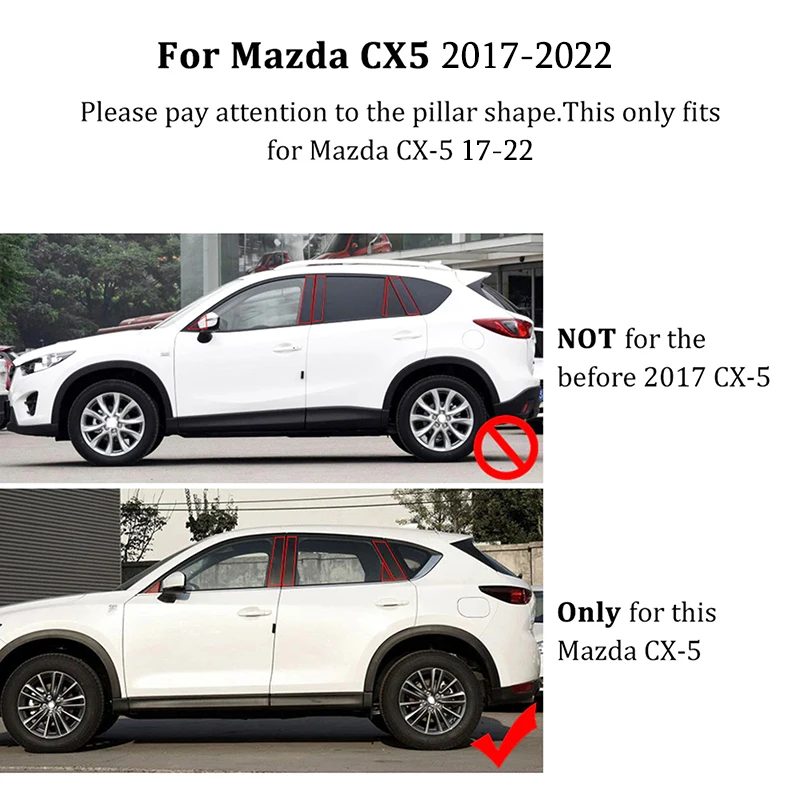 10Pcs Glossy Black Door Window Pillar Posts Trim Cover Decal Stickers Fit For Mazda CX-5 2017-2022 2021 2020 2019 Exterior Part