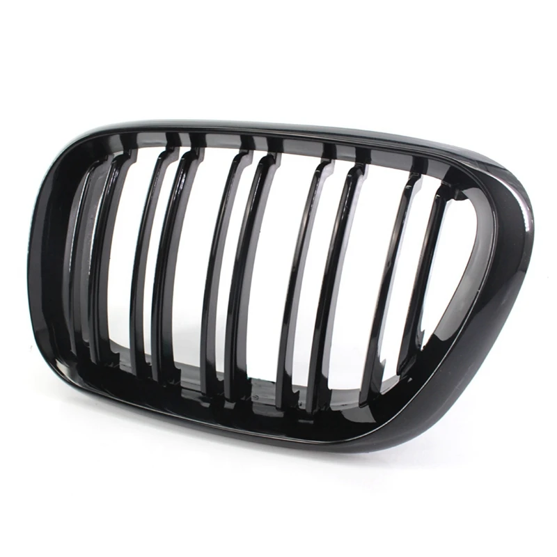 2X Front Grill Grilles Kidney Grill Replacement For BMW X5 E53 1998-2003 Double Slat Sport Style Gloss Black