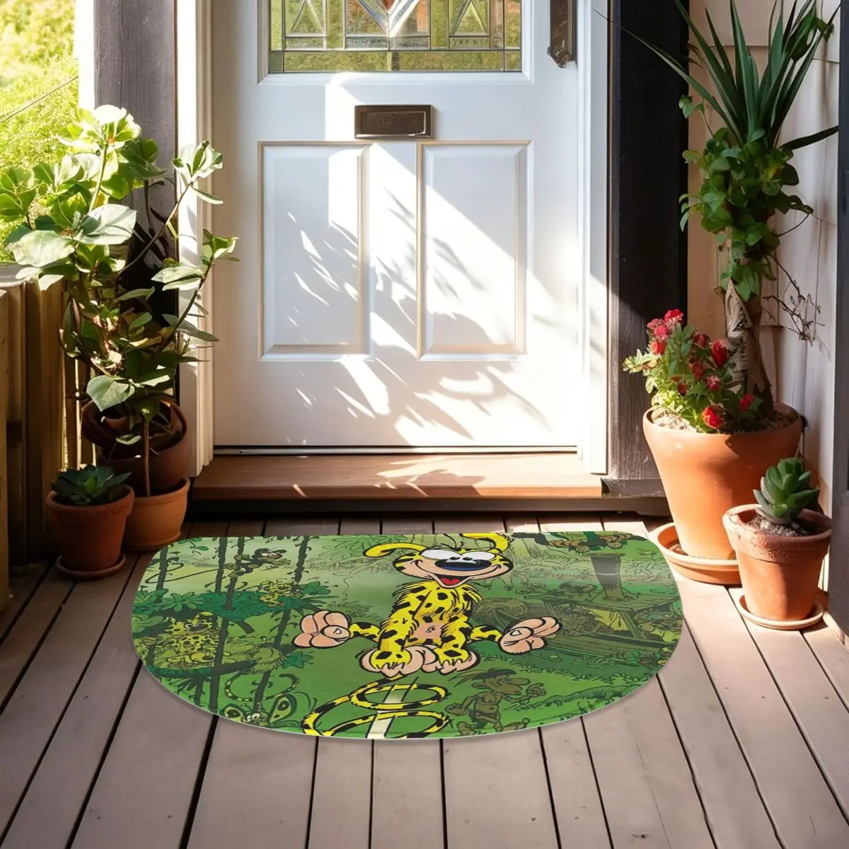 Art - Marsupilami Cartoon Anime Soft Flannel Half Round Doormat Non Slip Bathroom Mat Absorbent Floor Carpet for Home Bedroom