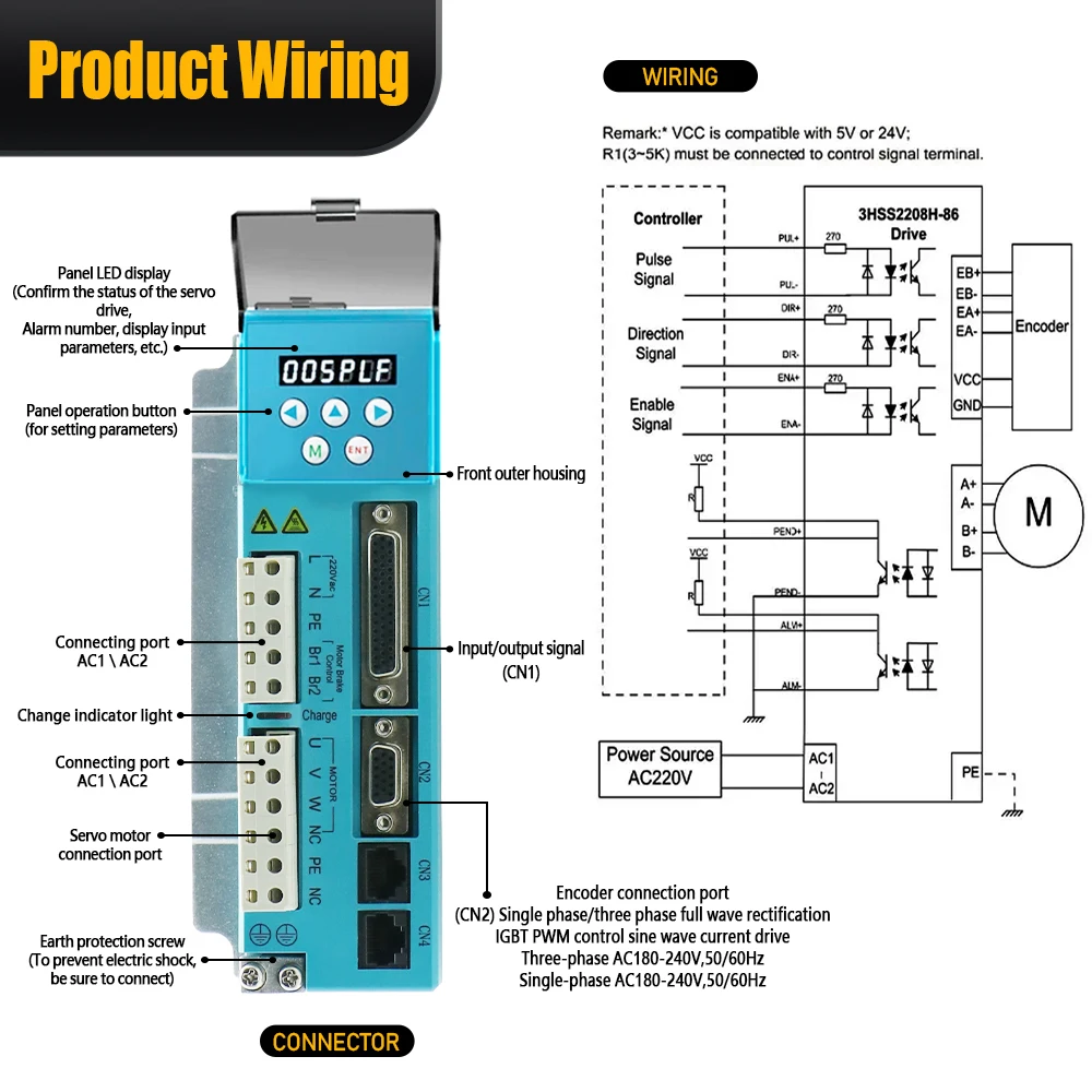 HLTNC JMC مجموعة ثلاث مراحل ذات حلقة مغلقة 110J12160EC-1000 16NM 6A لـ CNC