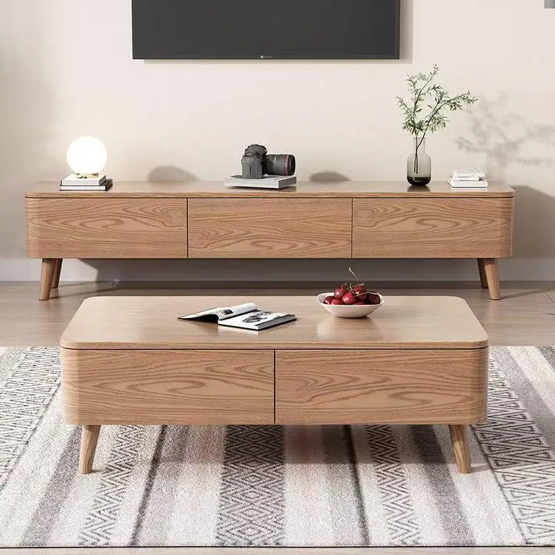 Ash wood solid wood coffee table combination 1.8 meters TV cabinet floor-to-ceiling video