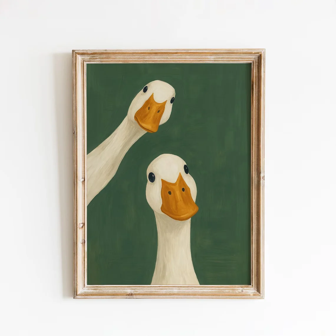 (2D Canvas Painting) Serene Duck Duo Green Wall Art - Calming Print Celebrating Fowl Friendship. The Deep Green Backdrop and