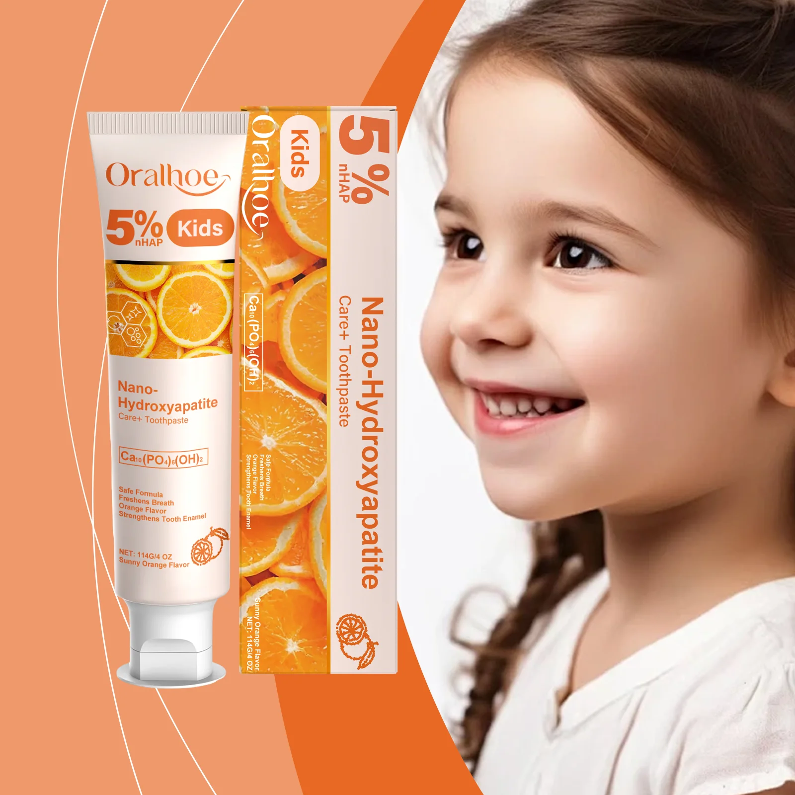 

Детская зубная паста со вкусом сладкого апельсина - очищает зубы, отбеливает, защищает здоровье полости рта и освежает дыхание.