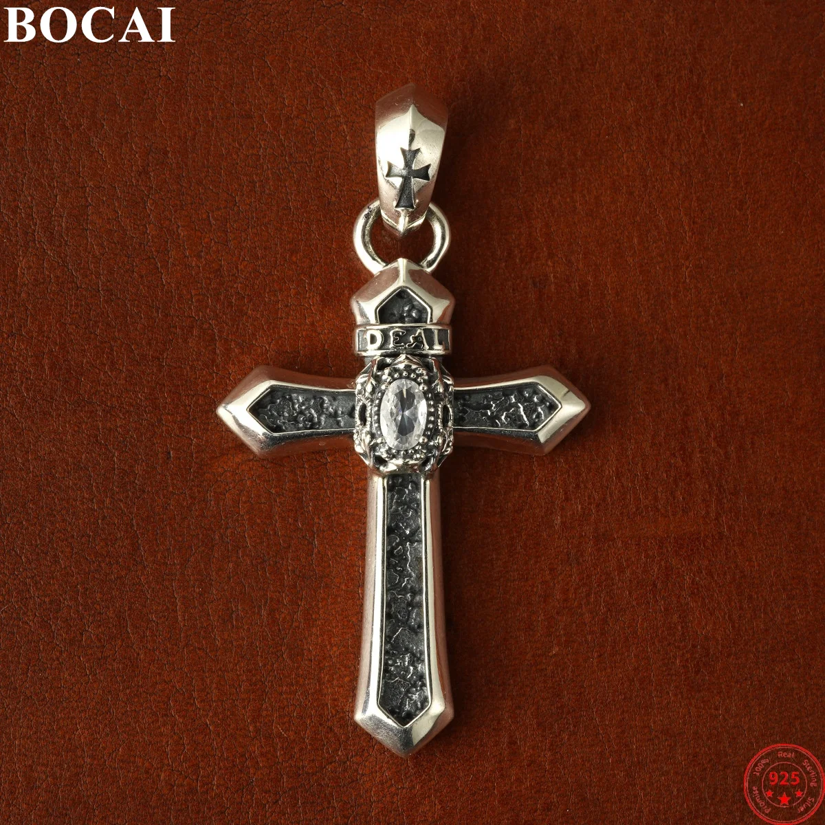 

BOCAI S925 Sterling Silver Pendants for Women Men Retro 3D Cross Inlaid Zircon Charm Amulet Punk Fashion Jewelry Wholesale