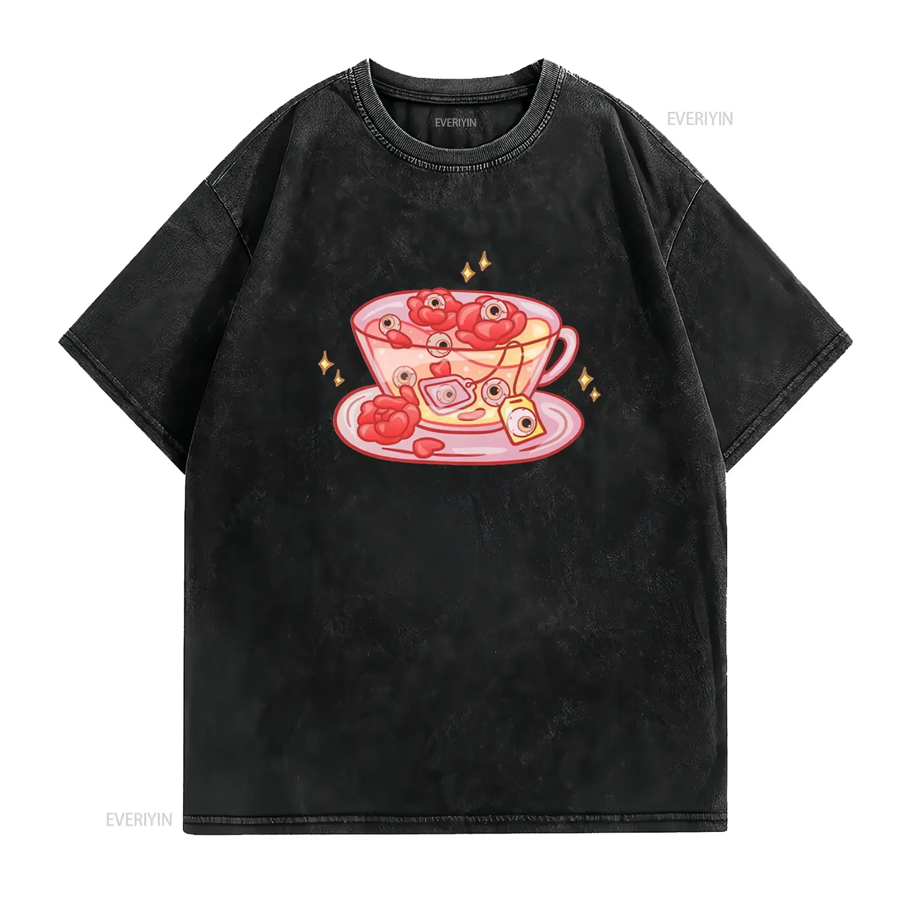 Weirdcore Aesthetic Eyes Tea Eyeballs In A Cup T Shirt vintage Washed Versatile Soft Comfortable Breathable Slightly fashion