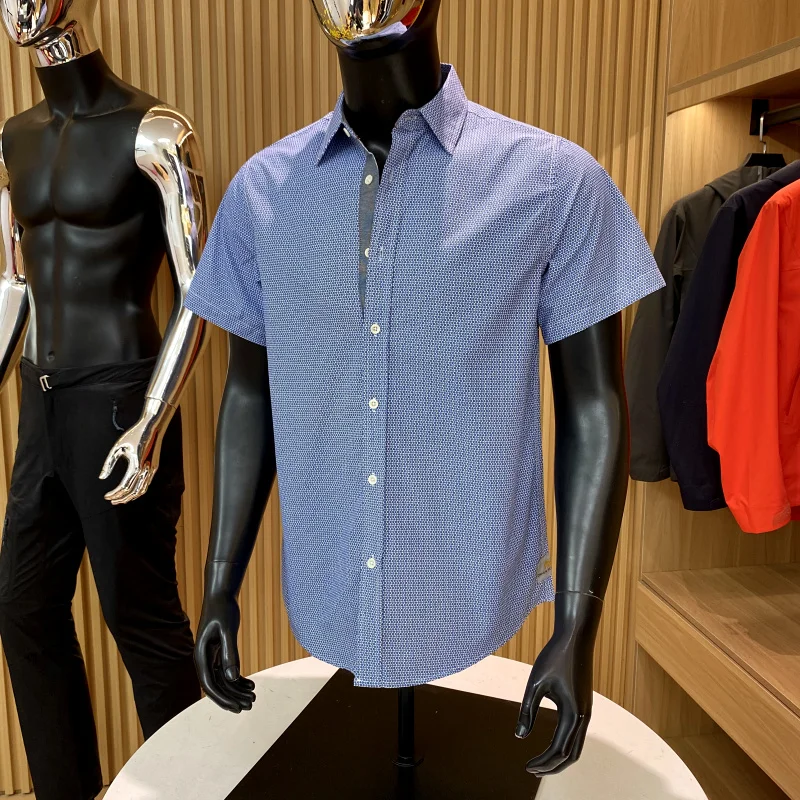 

Летняя мужская деловая повседневная ort Sve irt, цветная тканая подставка с принтом, воротник-стойка, повседневная одежда, обычная, тонкая...