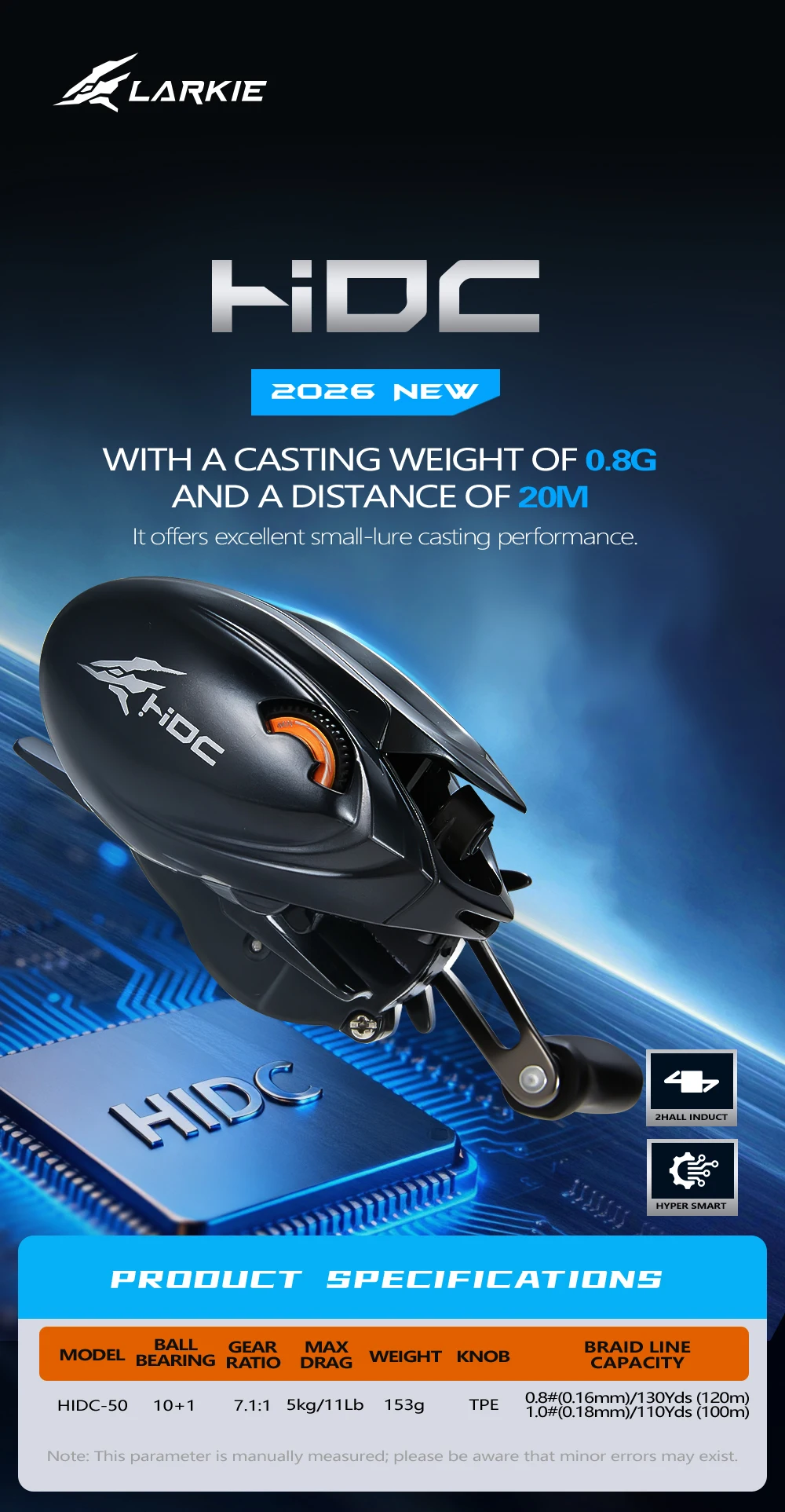 Cylius HIDC DC 152g Carbon Baitcasting Angelrolle 7.1:1 10+1 BB Maximale Bremskraft 5kg Meerwasserbeständig Digitale Steuerung Angelrolle – Detail 1