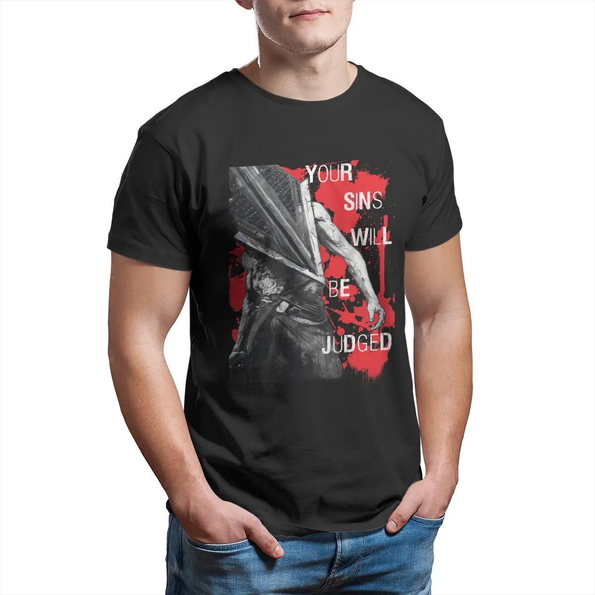 Your Sins Will Video game survival horror Monster Pyramid head Unisex T-Shirt for Men 100% Cotton Novelty T-Shirts Tees  Tops