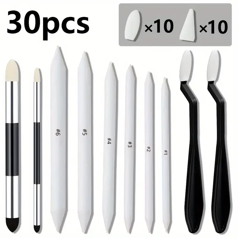 30pcs Sketching & Drawing Tool Kit - Includes Blending Stumps, Tortillions, Art Wipes, Scrapers & Dual-Tip Sponge Pens