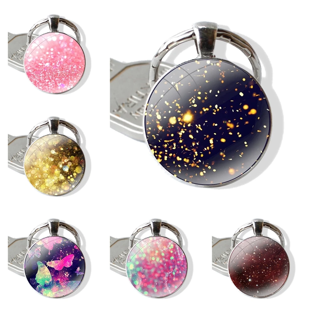 Starlight blazed art Keychain Handmade Glass Cabochon Key Ring Holder Pendant Key Chains