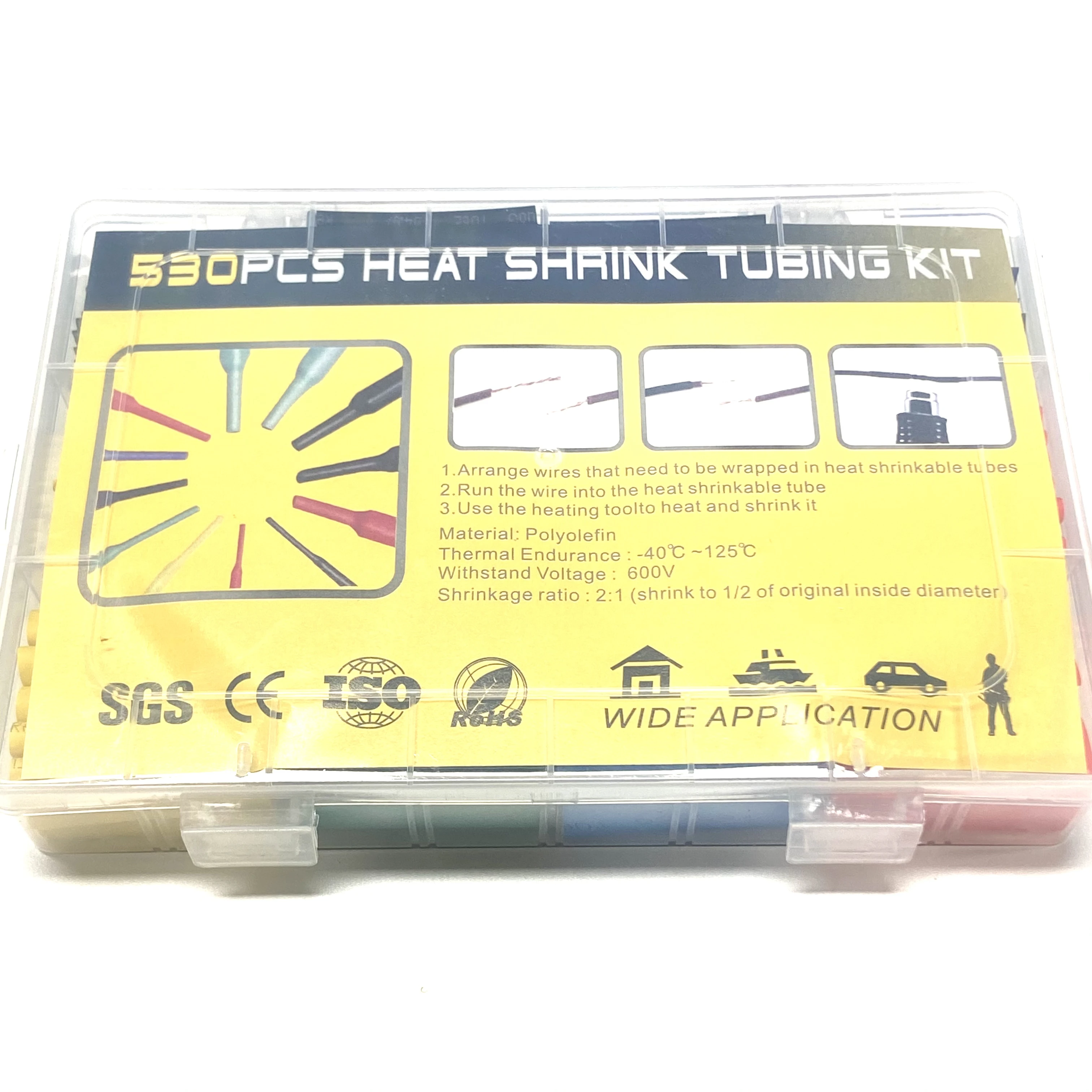 530pcs/box Heat Shrinkable Tube Shrinking Assorted Polyolefin Insulation Sleeving 2:1 Wire Cable Sleeve DIY Wire Repair