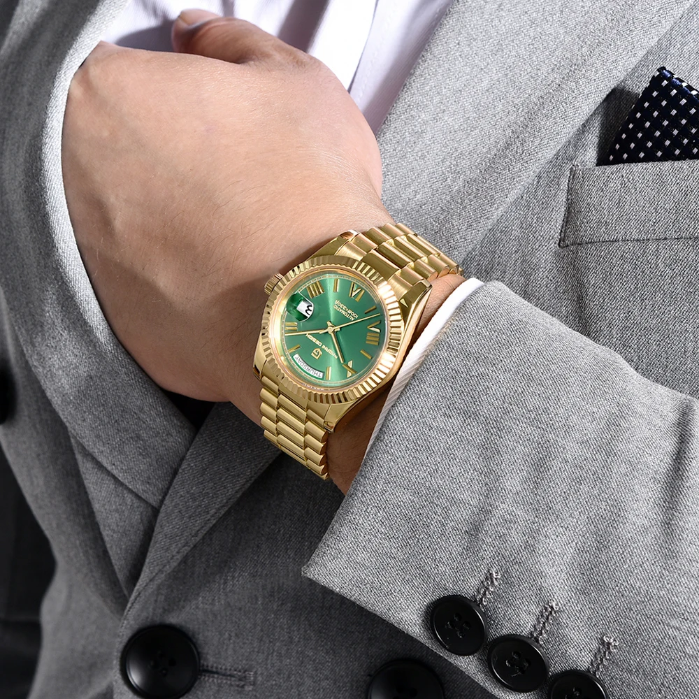 PAGANI DESIGN 2025 Luxury Gold-Green DD36 Mechanical Watch For Men AR Sapphire Mirror Stainless Steel Automatic Date Men's Watch